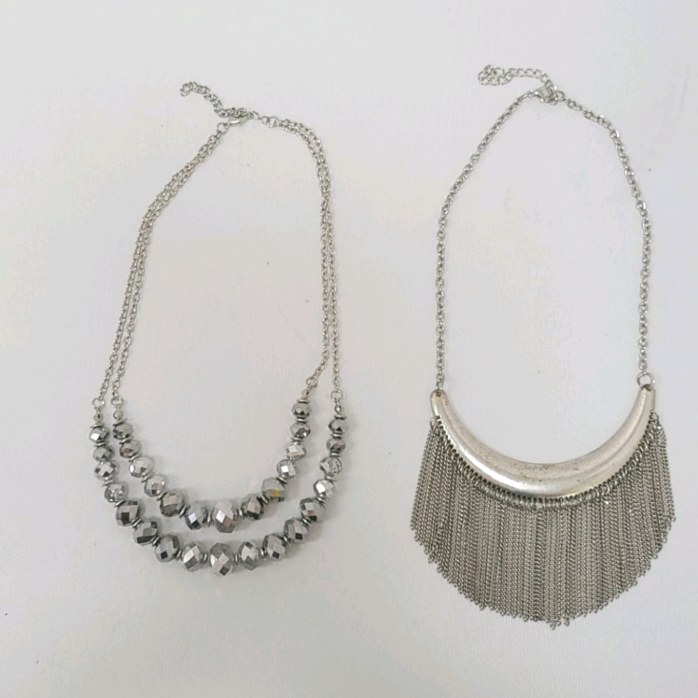 Silver necklace bundle short fringe beads
